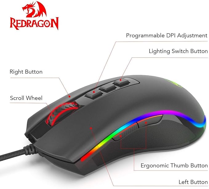 Mouse Gamer Redragon Cobra, Chroma RGB, 10000DPI