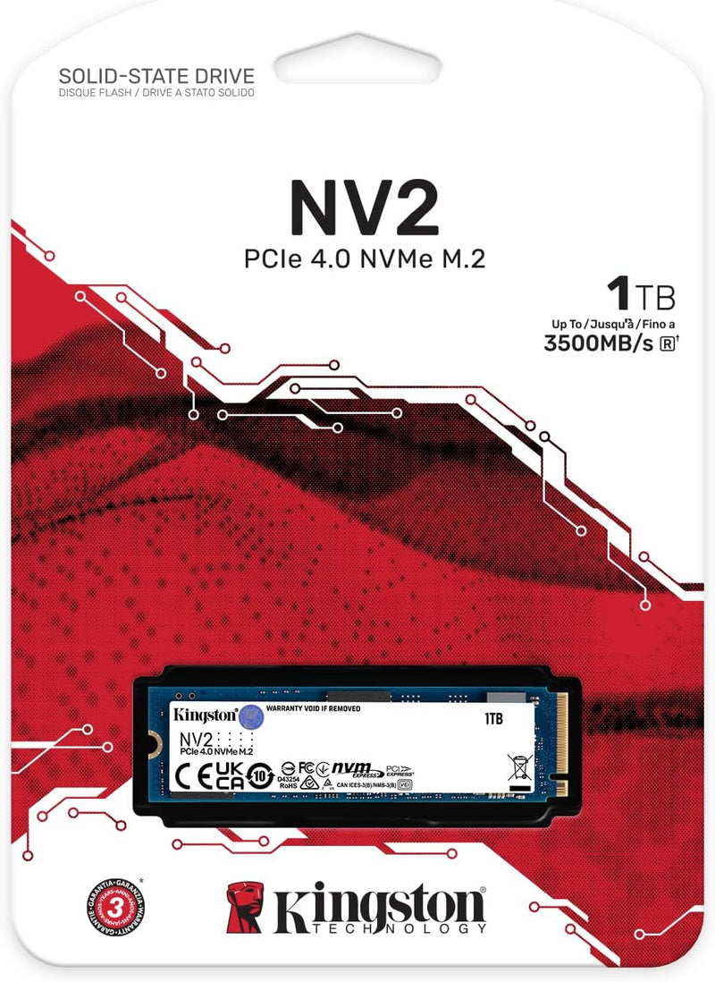 SSD Kingston NV2 1TB NVMe M.2 2280 (Leitura até 3500MB/s e Gravação até 2100MB/s)