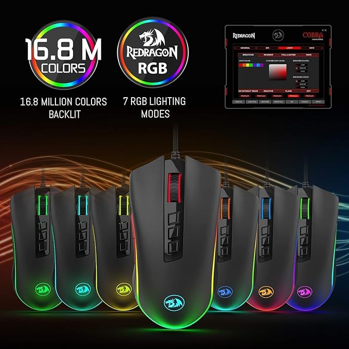 Mouse Gamer Redragon Cobra, Chroma RGB, 10000DPI